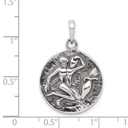 Sterlingsilber Poliert Antik Finish Aquarius Horoscope Tierkreis Anhänger