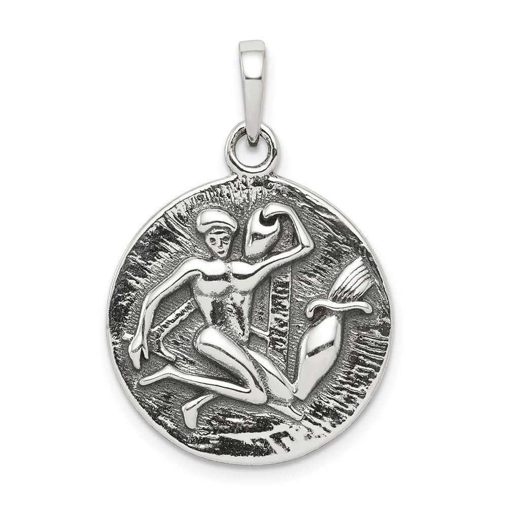 Sterlingsilber Poliert Antik Finish Aquarius Horoscope Tierkreis Anhänger