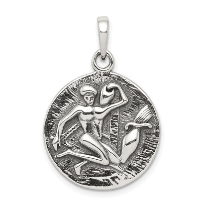 Sterlingsilber Poliert Antik Finish Aquarius Horoscope Tierkreis Anhänger