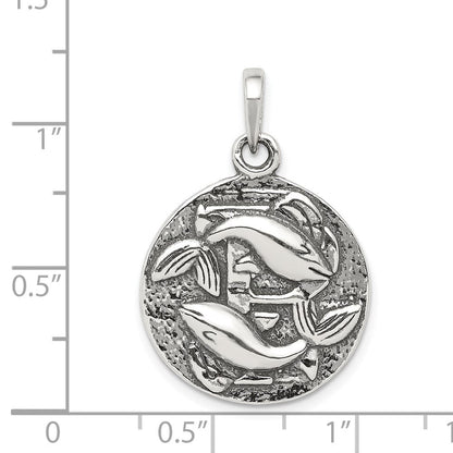 Sterlingsilber Poliert Antik Finish Pisces Horoscope Tierkreis Anhänger