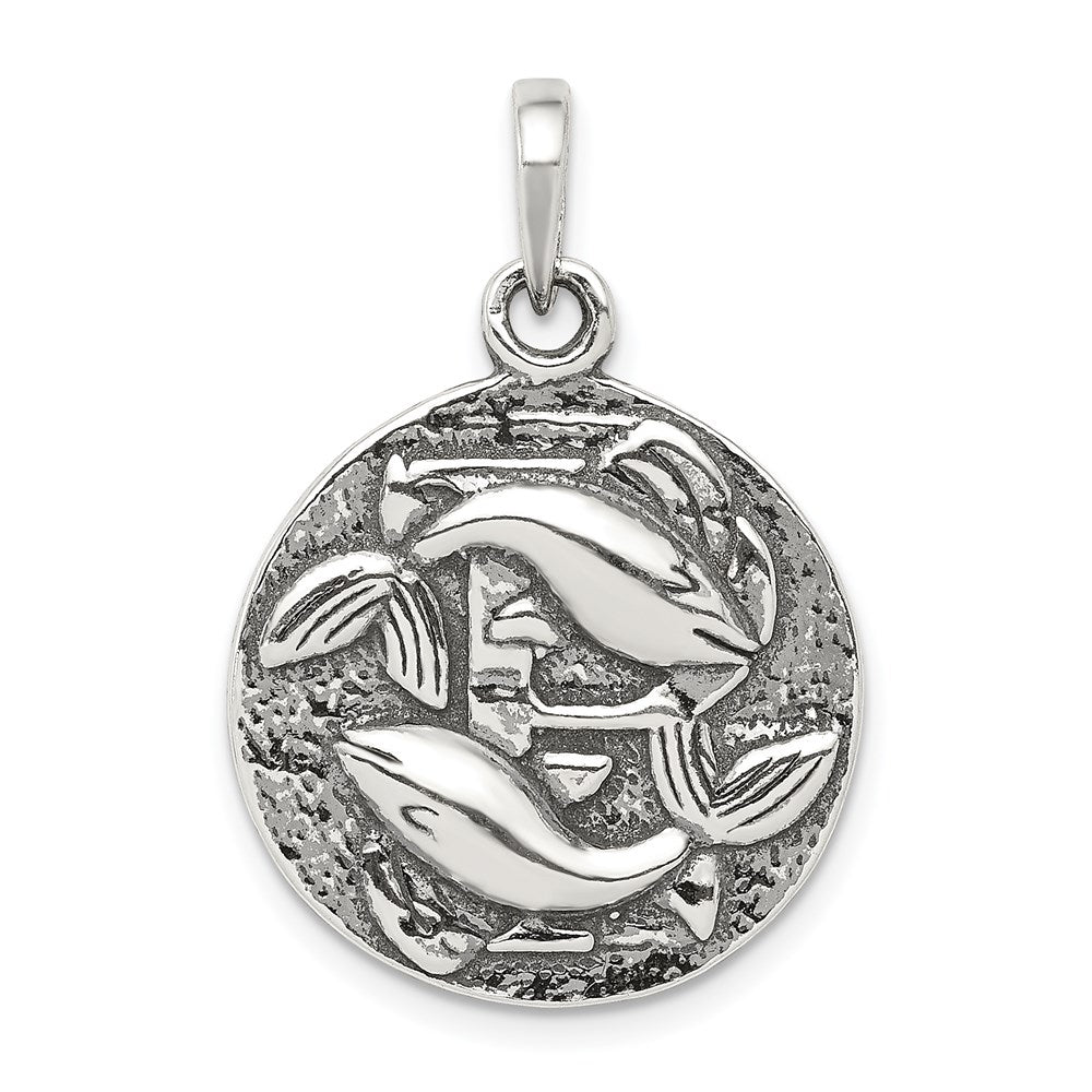 Sterlingsilber Poliert Antik Finish Pisces Horoscope Tierkreis Anhänger