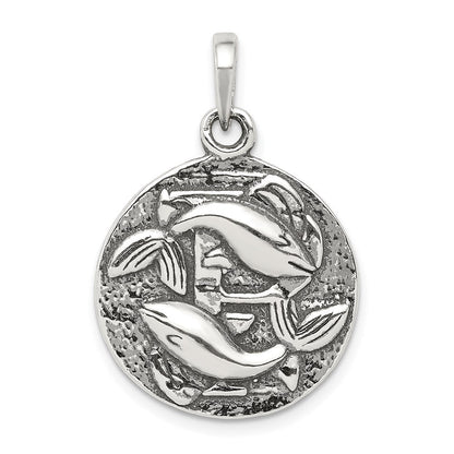 Sterlingsilber Poliert Antik Finish Pisces Horoscope Tierkreis Anhänger