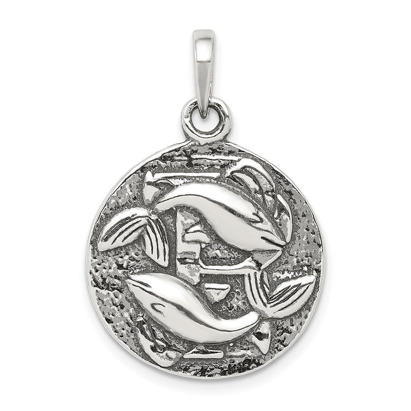 Sterlingsilber Poliert Antik Finish Pisces Horoscope Tierkreis Anhänger