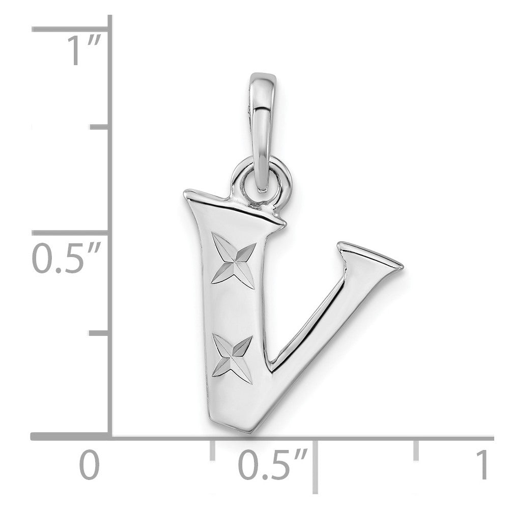 Sterlingsilber Poliert Diamantiert Initiale V Anhänger
