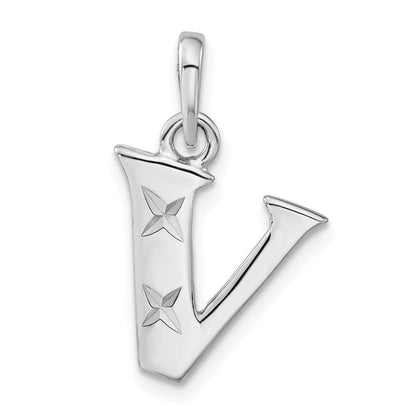 Sterlingsilber Poliert Diamantiert Initiale V Anhänger