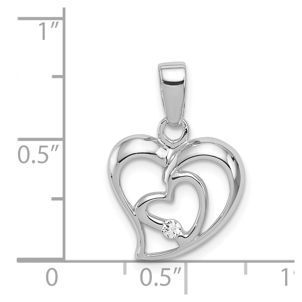 Sterlingsilber Rhodiniert Zirkonia Offen Doppelt Herz Anhänger