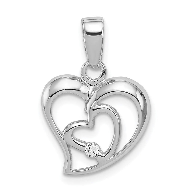 Sterlingsilber Rhodiniert Zirkonia Offen Doppelt Herz Anhänger