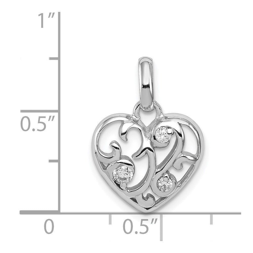 Sterlingsilber Rhodiniert Zirkonia Herz Anhänger