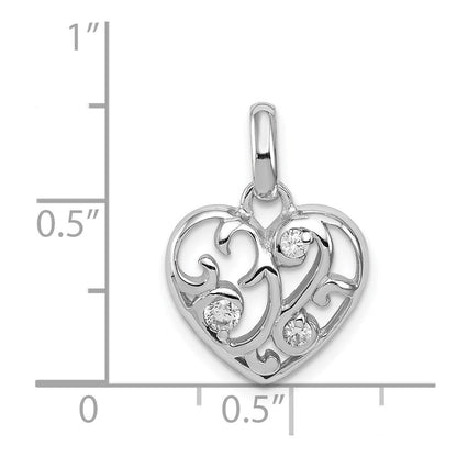 Sterlingsilber Rhodiniert Zirkonia Herz Anhänger