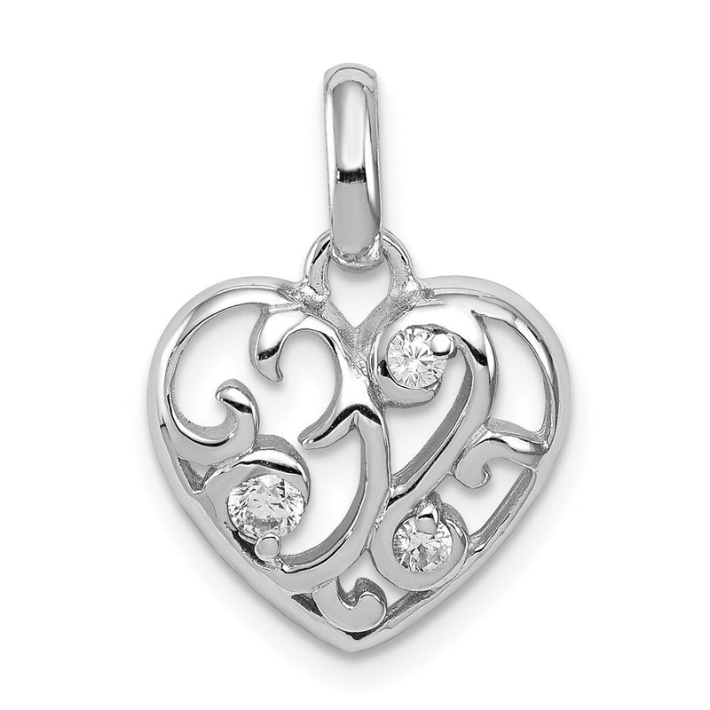 Sterlingsilber Rhodiniert Zirkonia Herz Anhänger