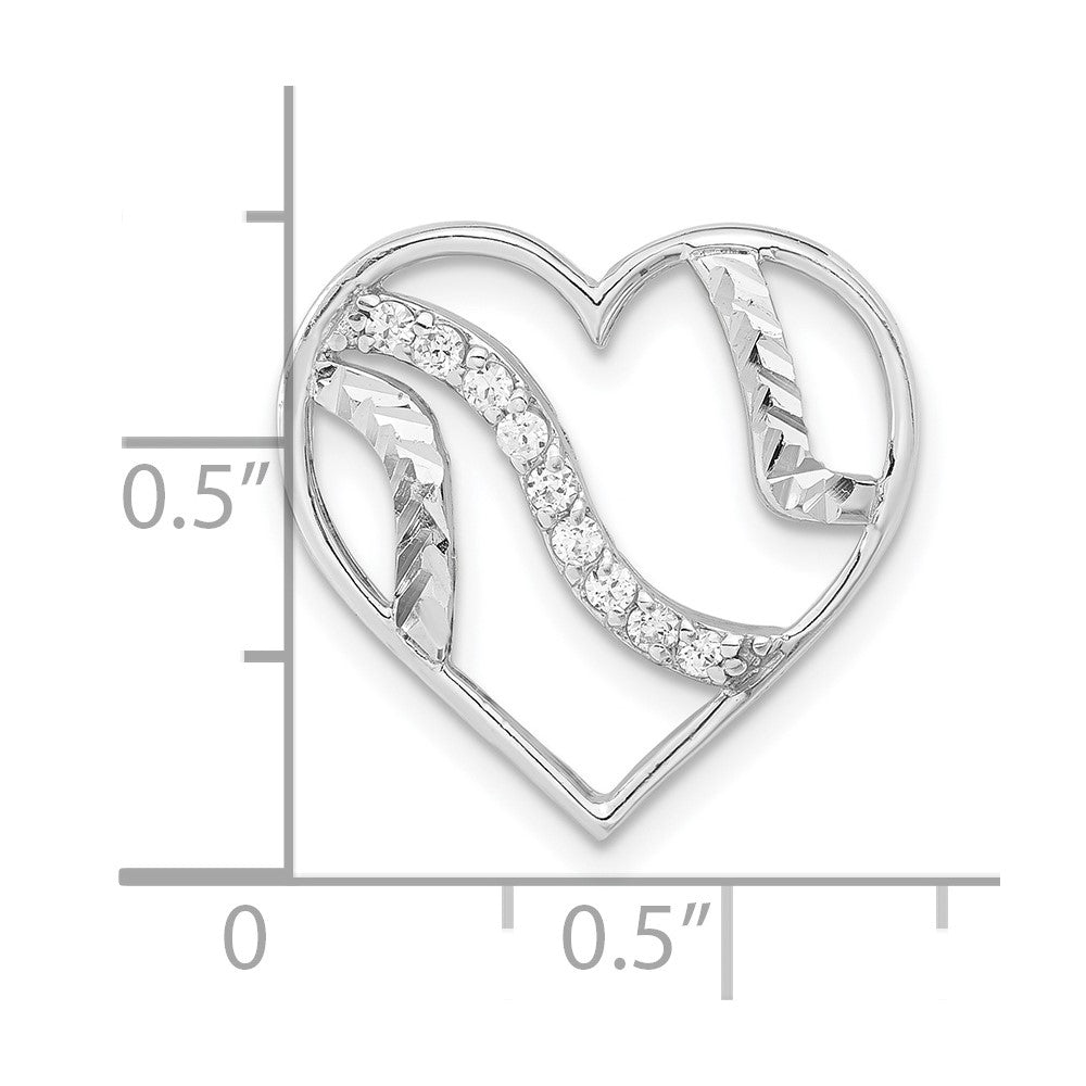 Sterlingsilber Poliert & Diamantiert Zirkonia Herz Anhänger