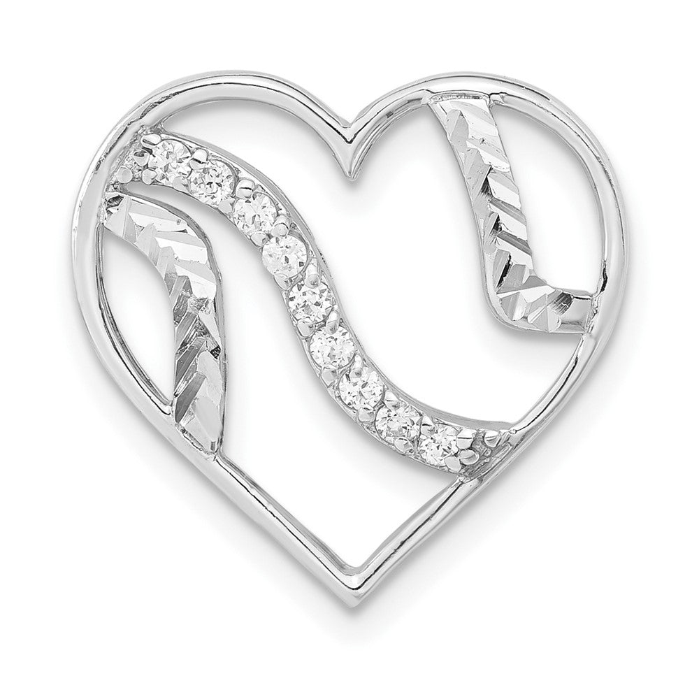 Sterlingsilber Poliert & Diamantiert Zirkonia Herz Anhänger