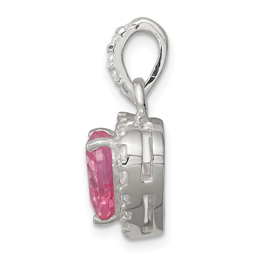 Sterlingsilber Klar Zirkonia und Rosa Herz Anhänger