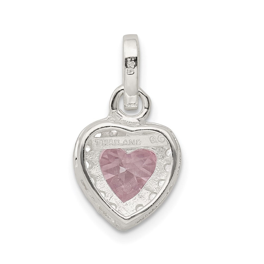 Sterlingsilber Klar Zirkonia und Rosa Herz Anhänger