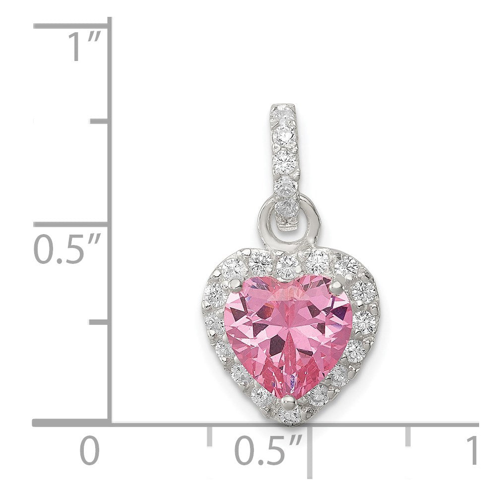 Sterlingsilber Klar Zirkonia und Rosa Herz Anhänger