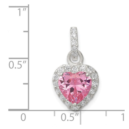Sterlingsilber Klar Zirkonia und Rosa Herz Anhänger