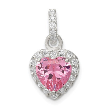 Sterlingsilber Klar Zirkonia und Rosa Herz Anhänger