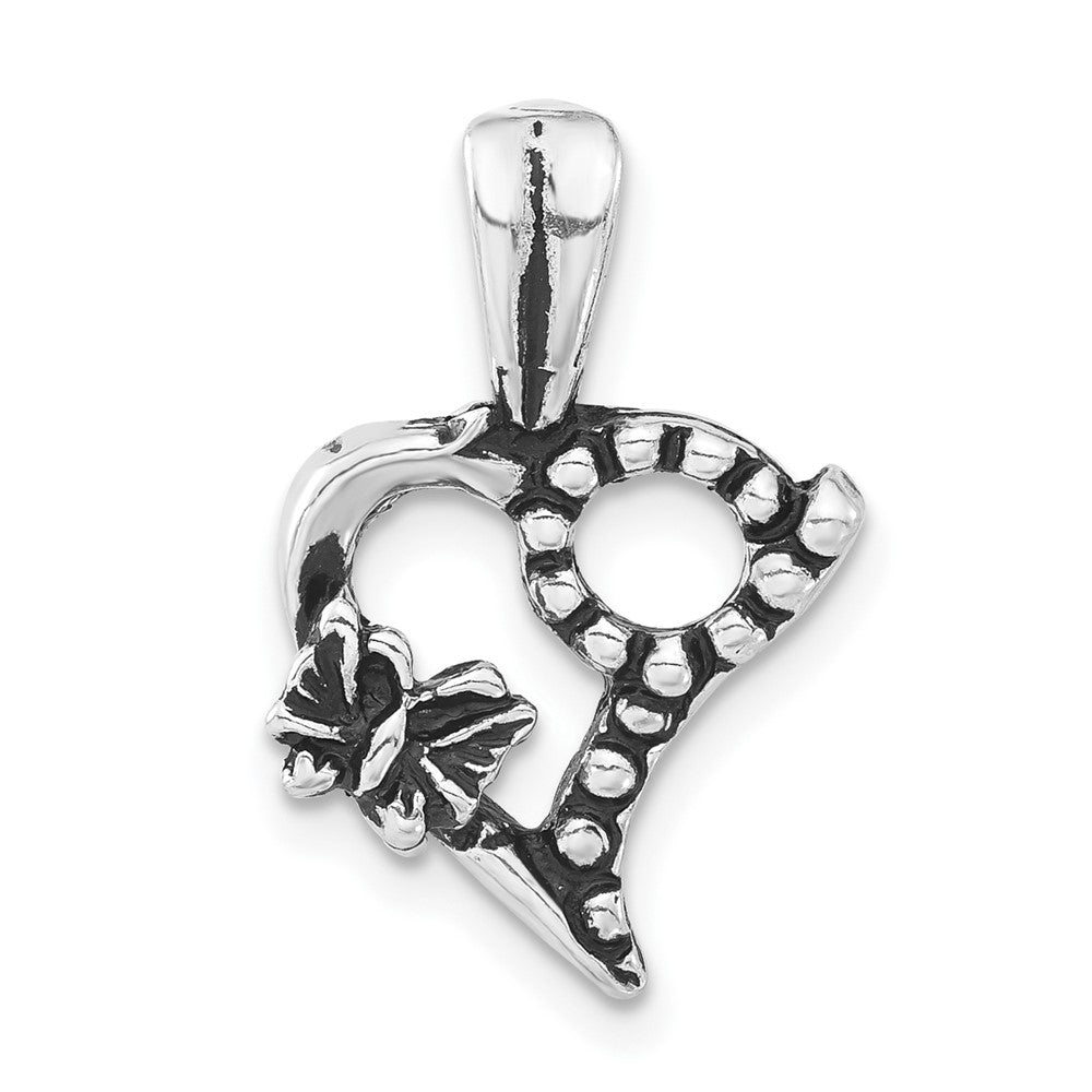 Sterlingsilber Poliert & Antikisiert Schmetterling Herz Charm