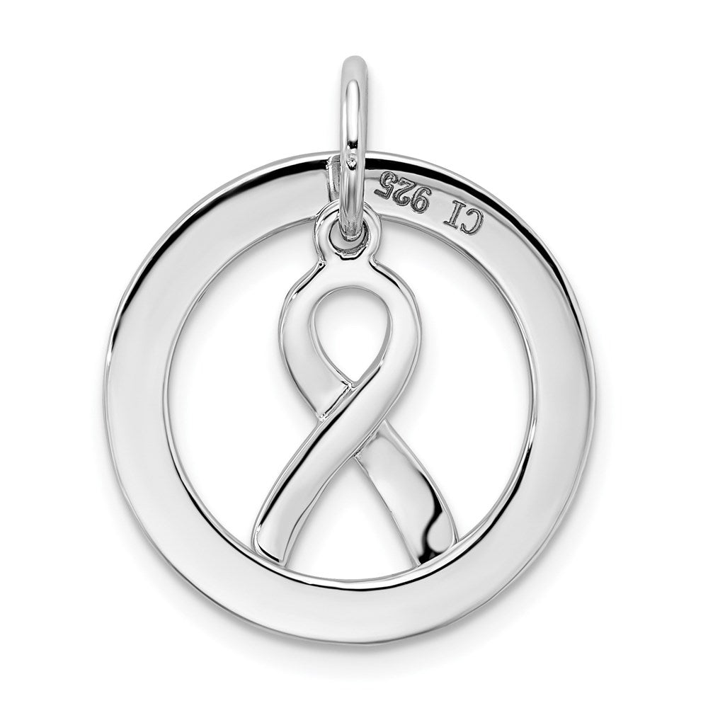 Sterlingsilber Rhodiniert Hoffnung Kreis & Cancer Bewusstsein Schleife Anhänger