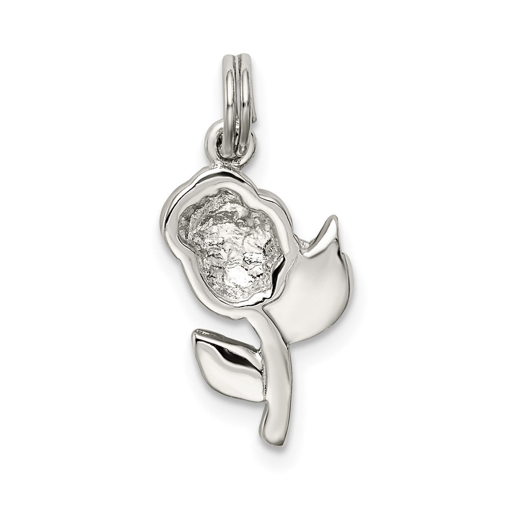 Sterlingsilber Rhodiniert Grün und Rot Emaille Rose Charm
