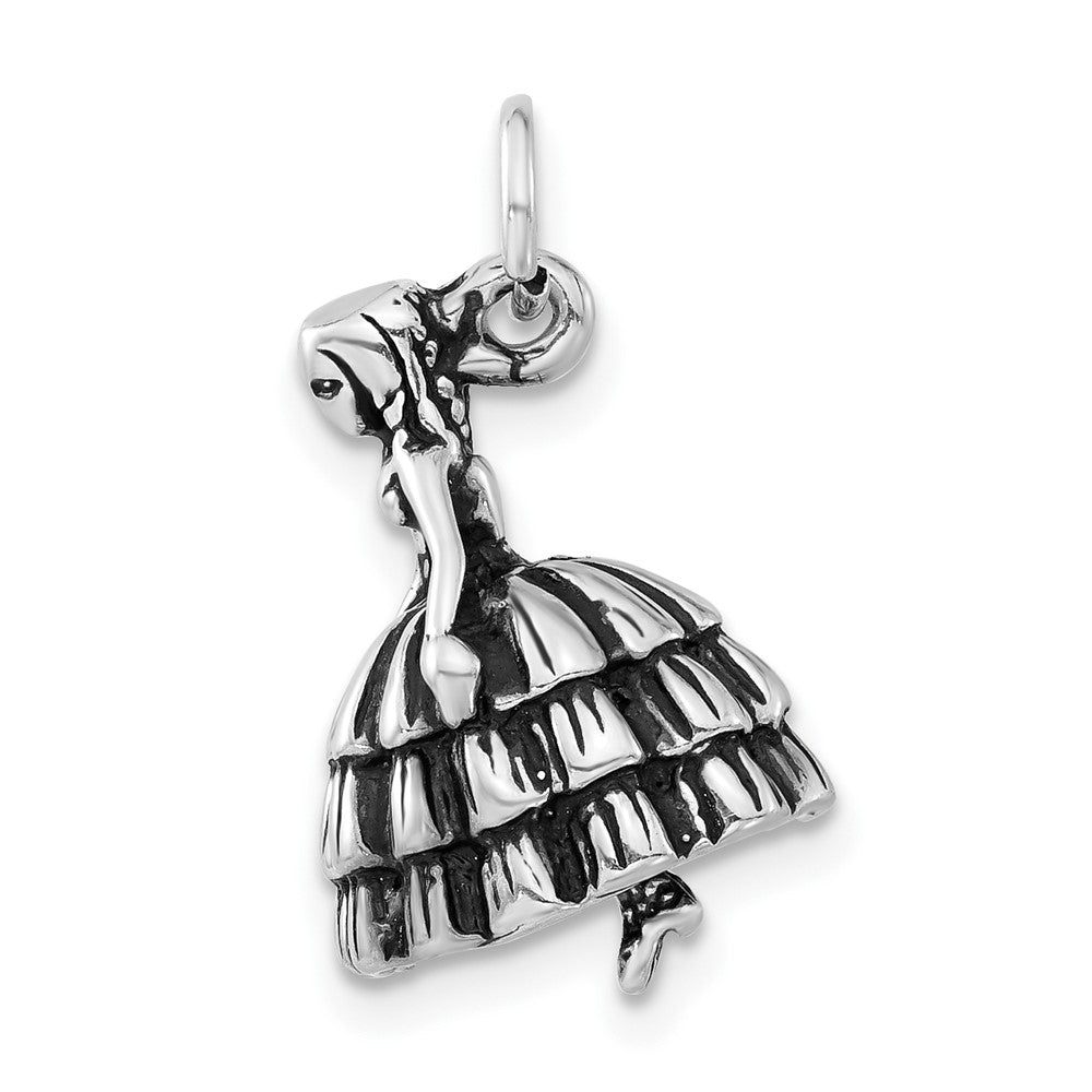 Sterlingsilber 3-d Antikisiert Mädchen in Dress Charm