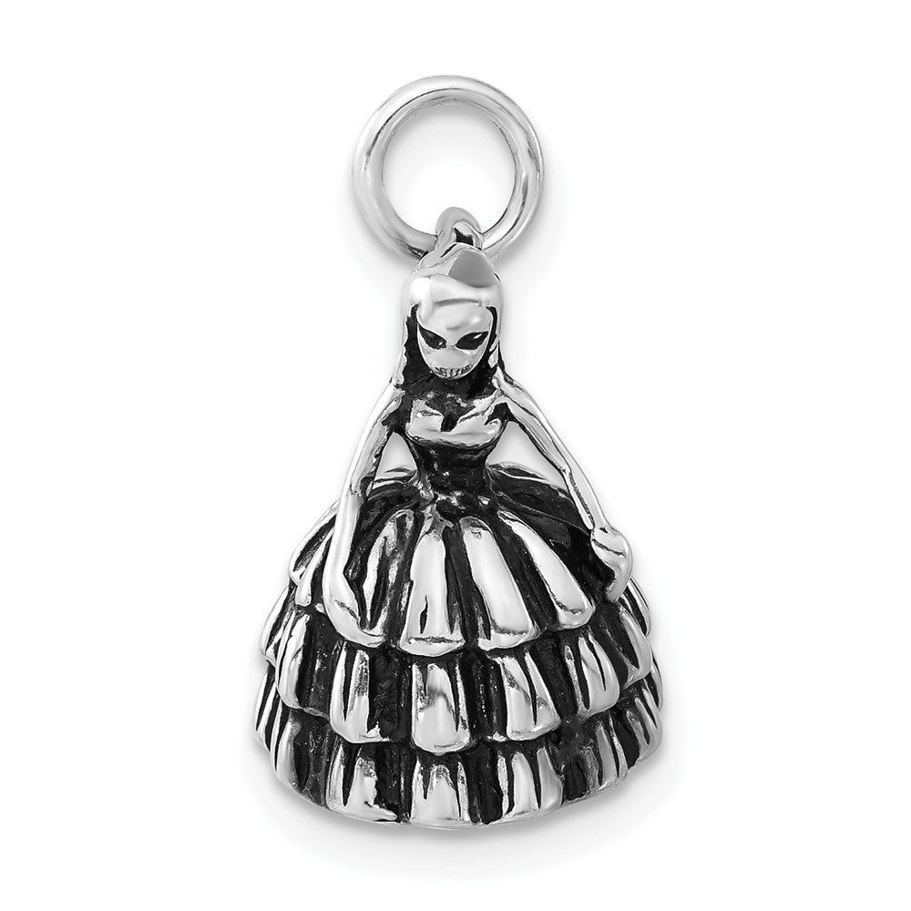 Sterlingsilber 3-d Antikisiert Mädchen in Dress Charm