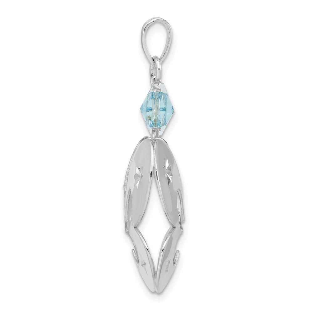 Sterlingsilber Poliert Diamantiert Schmetterling mit Blau Glas Stern Anhänger