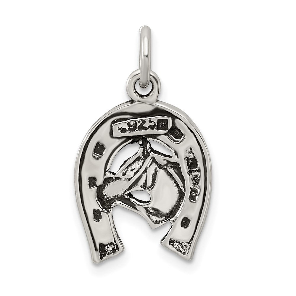 Sterlingsilber Antikisiert Hufeisen mit Pferd Kopf Charm