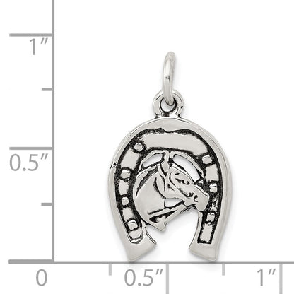 Sterlingsilber Antikisiert Hufeisen mit Pferd Kopf Charm