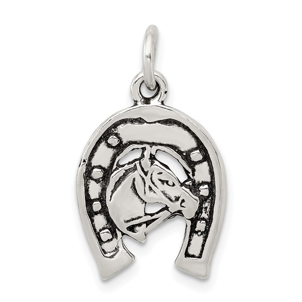 Sterlingsilber Antikisiert Hufeisen mit Pferd Kopf Charm
