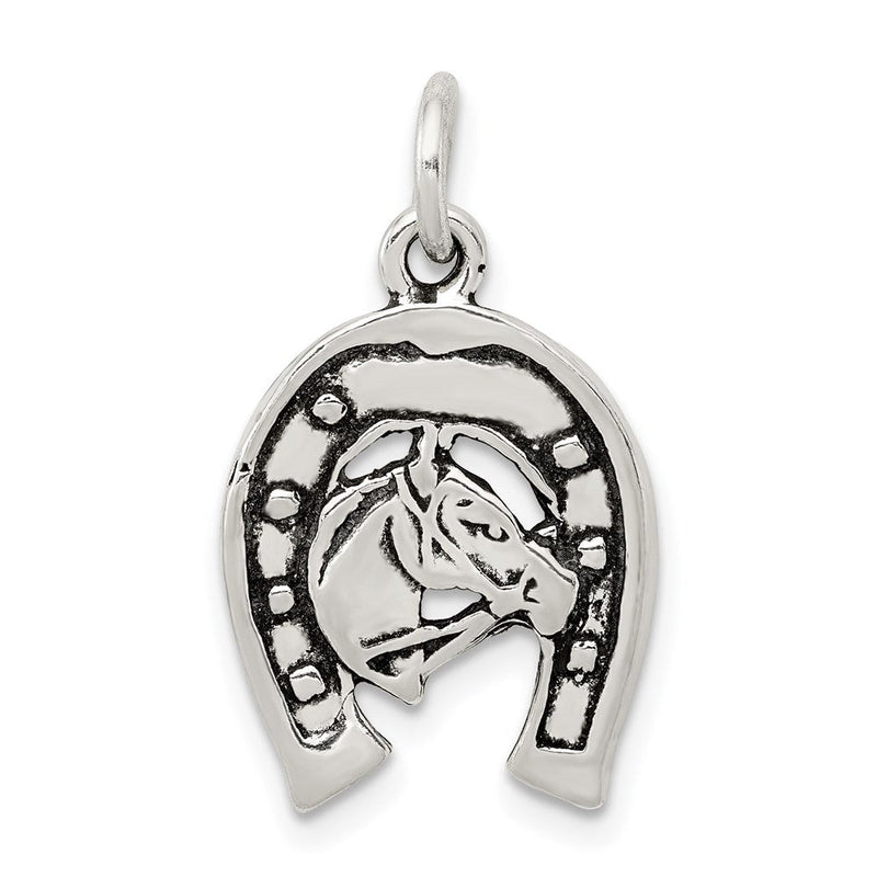 Sterlingsilber Antikisiert Hufeisen mit Pferd Kopf Charm