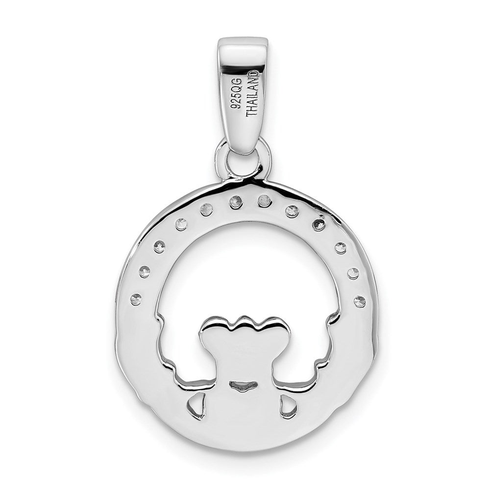Sterlingsilber Rhodiniert Zirkonia Claddagh Anhänger