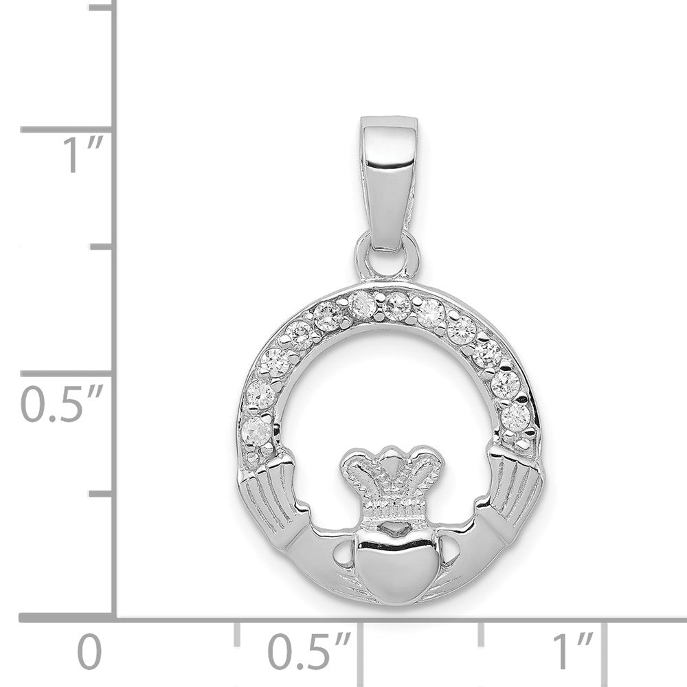 Sterlingsilber Rhodiniert Zirkonia Claddagh Anhänger