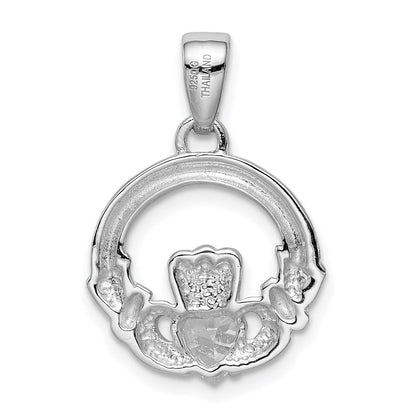 Sterlingsilber Rhodiniert Zirkonia Claddagh Anhänger
