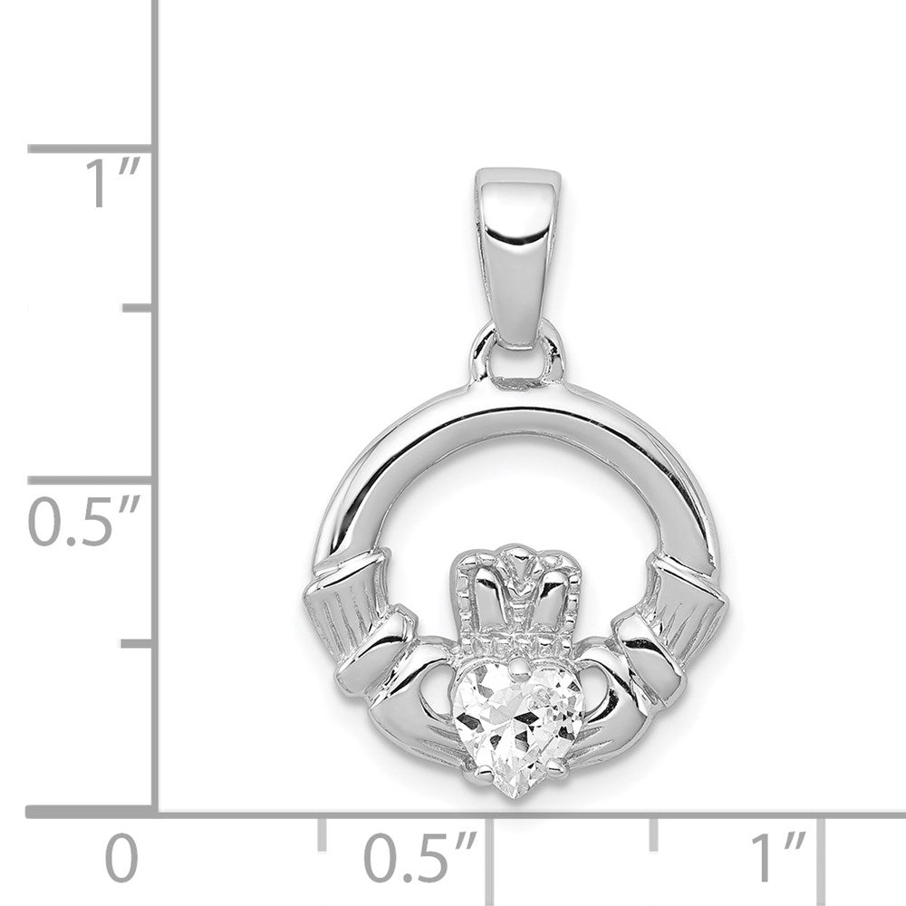 Sterlingsilber Rhodiniert Zirkonia Claddagh Anhänger