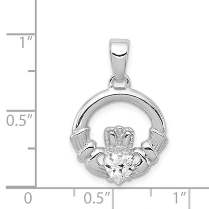 Sterlingsilber Rhodiniert Zirkonia Claddagh Anhänger
