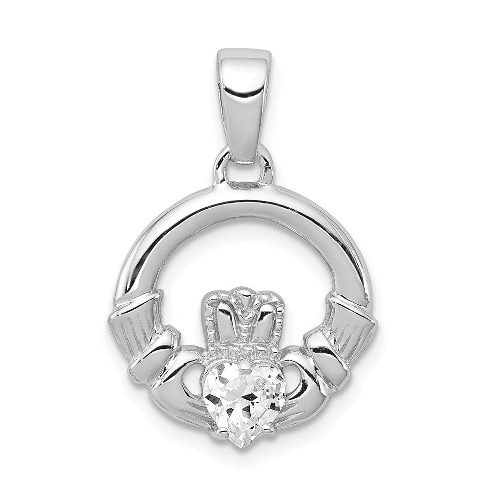 Sterlingsilber Rhodiniert Zirkonia Claddagh Anhänger