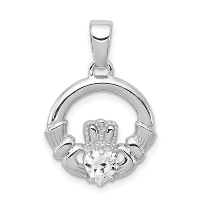 Sterlingsilber Rhodiniert Zirkonia Claddagh Anhänger