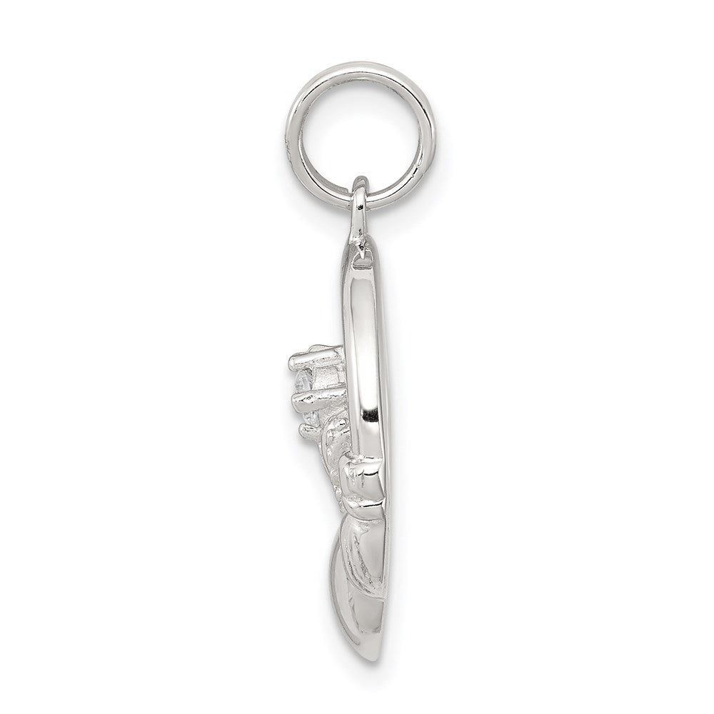 Sterlingsilber Rhodiniert Zirkonia Irish Claddagh Anhänger