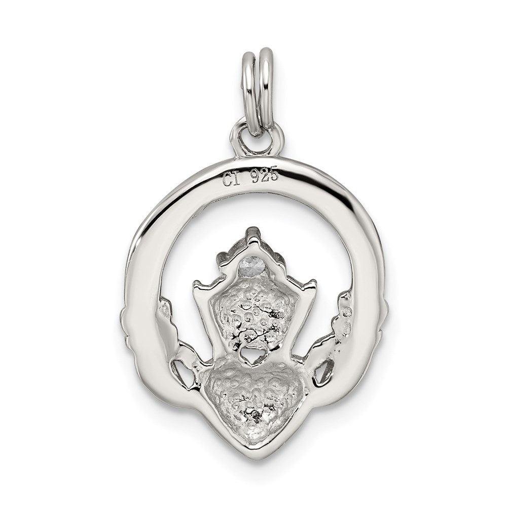 Sterlingsilber Rhodiniert Zirkonia Irish Claddagh Anhänger