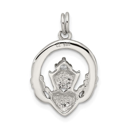 Sterlingsilber Rhodiniert Zirkonia Irish Claddagh Anhänger
