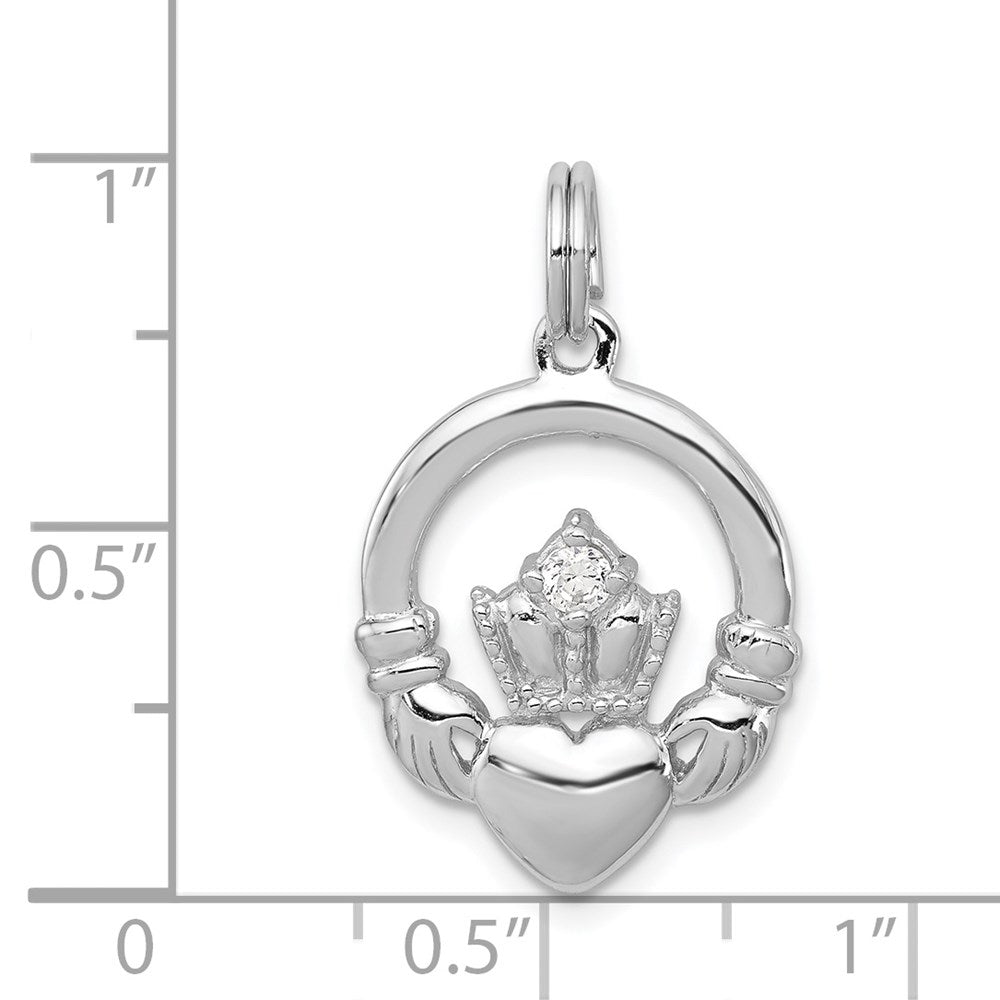 Sterlingsilber Rhodiniert Zirkonia Irish Claddagh Anhänger