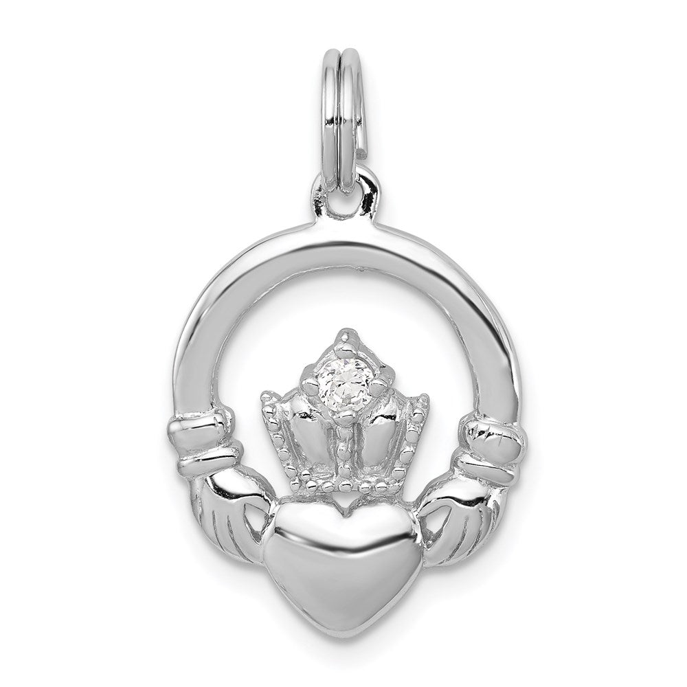 Sterlingsilber Rhodiniert Zirkonia Irish Claddagh Anhänger