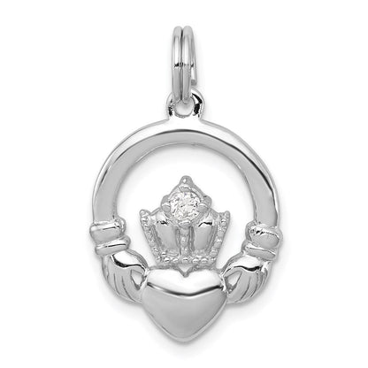 Sterlingsilber Rhodiniert Zirkonia Irish Claddagh Anhänger
