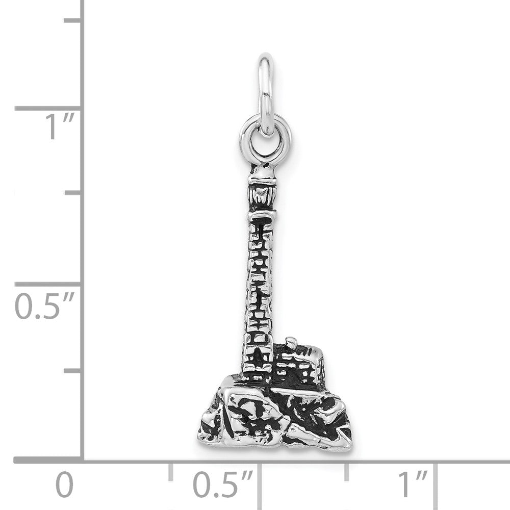 Sterlingsilber 3-d Poliert & Antikisiert Leuchtturm Charm