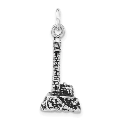 Sterlingsilber 3-d Poliert & Antikisiert Leuchtturm Charm