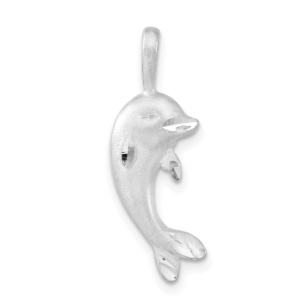 Sterlingsilber Satiniert & Diamantiert Delfin Anhänger
