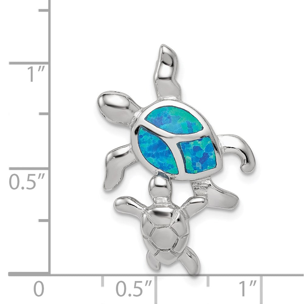 Sterlingsilber Rhodiniert Poliert Blau Einlage Erzeugt Opal Schildkröte Anhänger