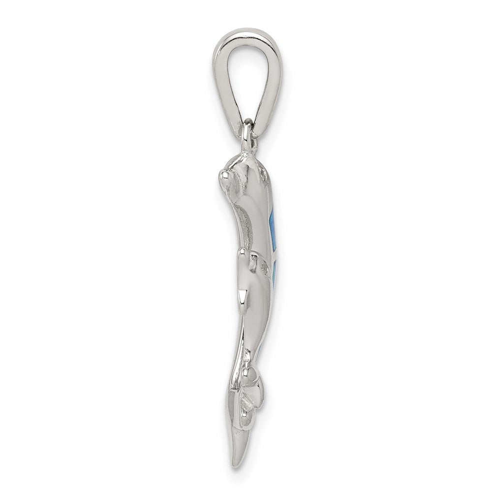 Sterlingsilber Rhodiniert Blau Einlage Erzeugt Opal Delfin Anhänger