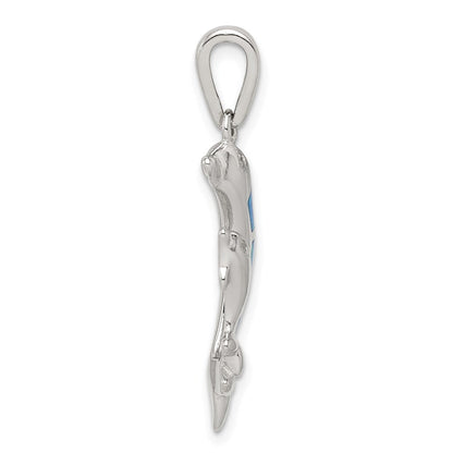 Sterlingsilber Rhodiniert Blau Einlage Erzeugt Opal Delfin Anhänger